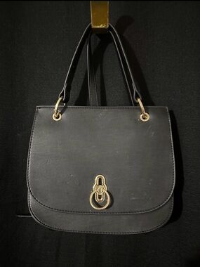 Women's Black Shoulder Bag with Gold Accent Hardware